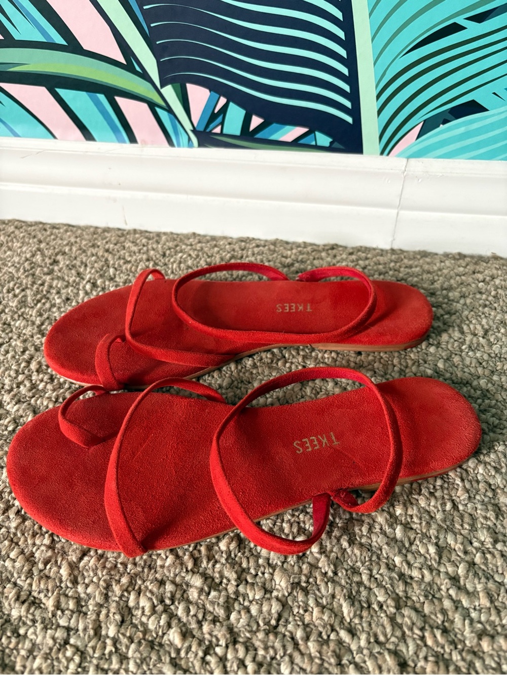 TKEES Mia Red Suede Leather Bare Wraparound Ankle Toe Thong Sandals, Size 8